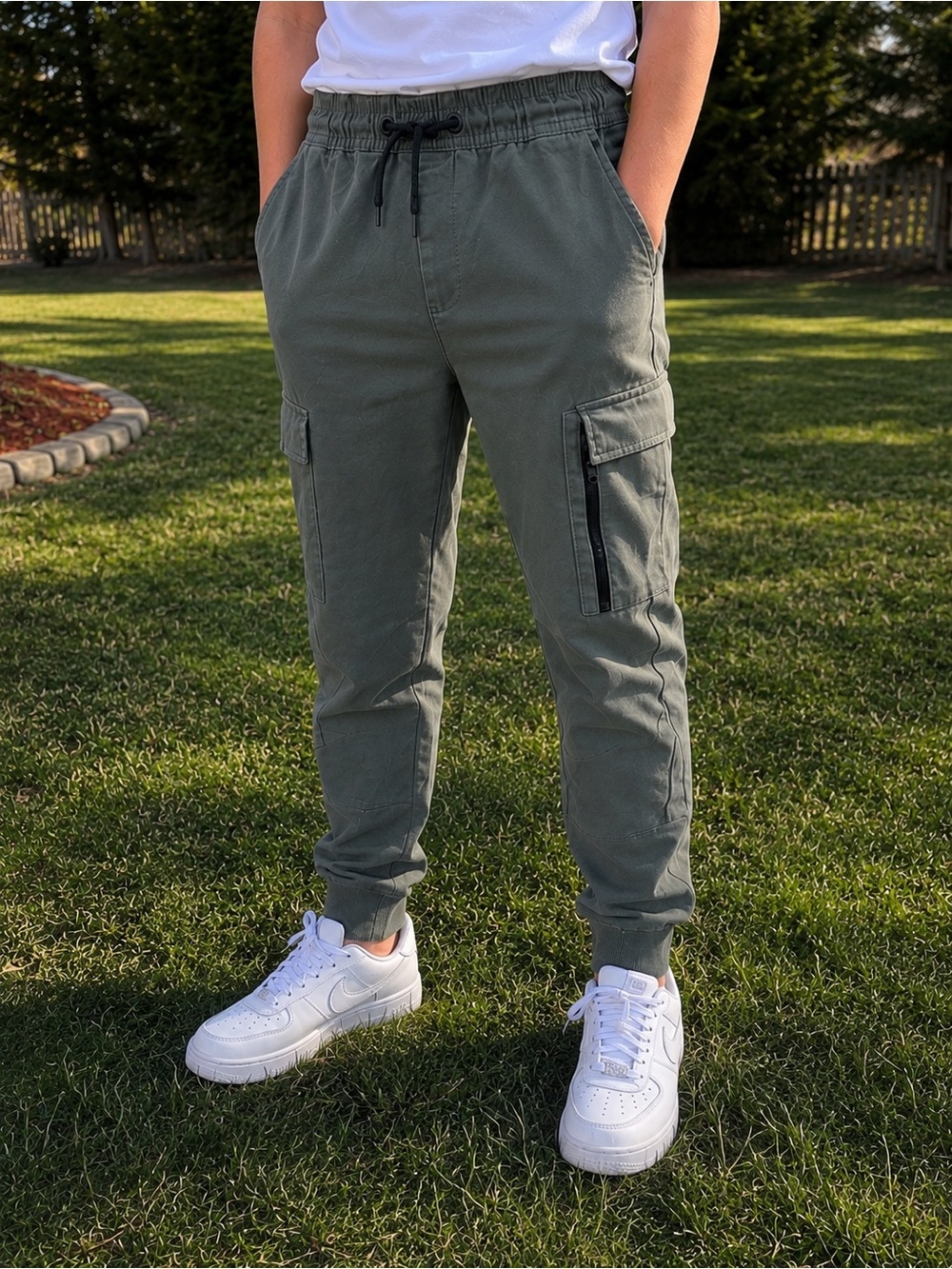 Urban Kids Cargo Jogger Pants Olive Green Size 10/12 NWT